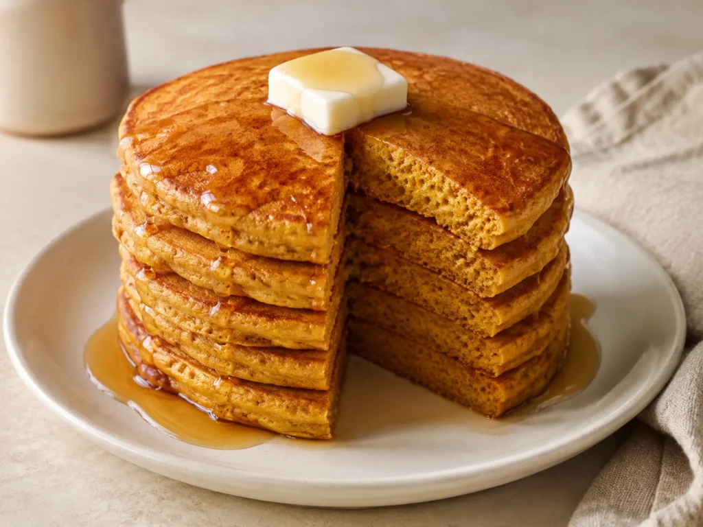 Pumpkin Pancakes with warm pumpkin color and a freshly prepared texture