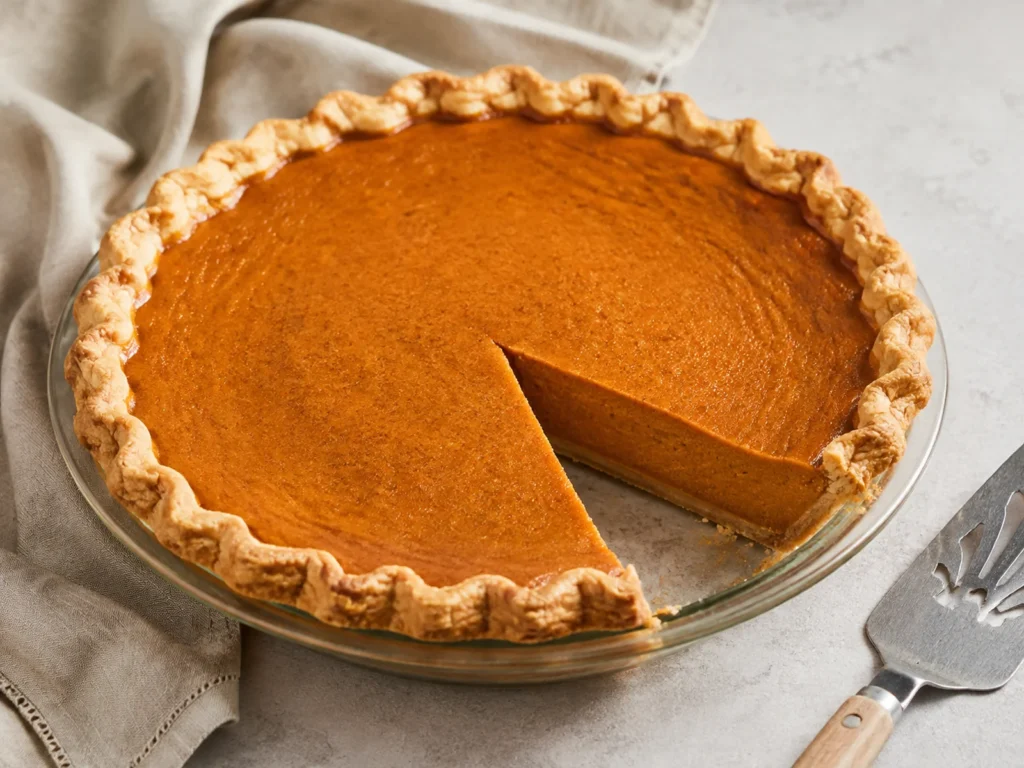 Pumpkin Pie with warm pumpkin color and a freshly prepared texture