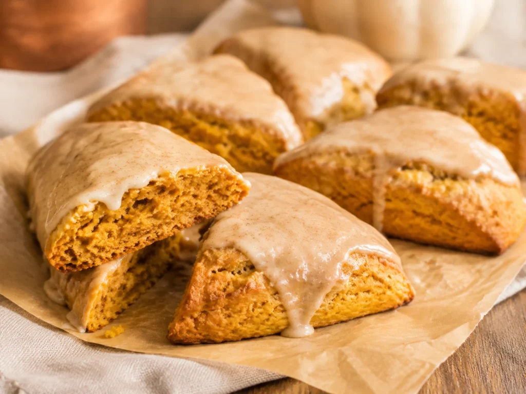 Pumpkin Scones prepared with warm pumpkin color and a creamy seasonal texture