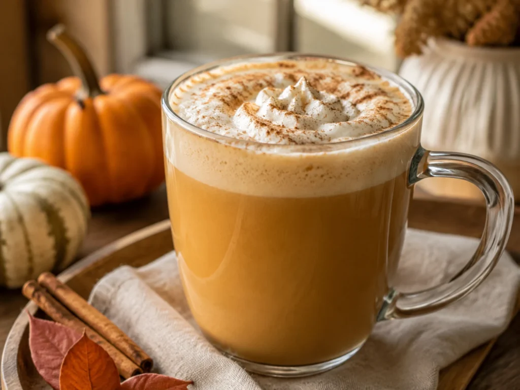 Pumpkin Spice Latte prepared with warm pumpkin color and a creamy seasonal texture